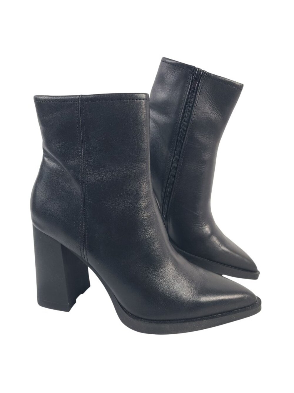 NEW Steve Madden Harden Black Leather Ankle Boots Block Heel Women's Sz 11